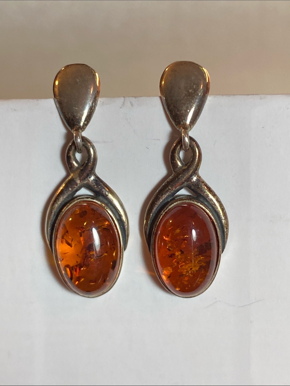 Vintage 925 Sterling Silver Baltic Amber Dangle Earrings 3 cm